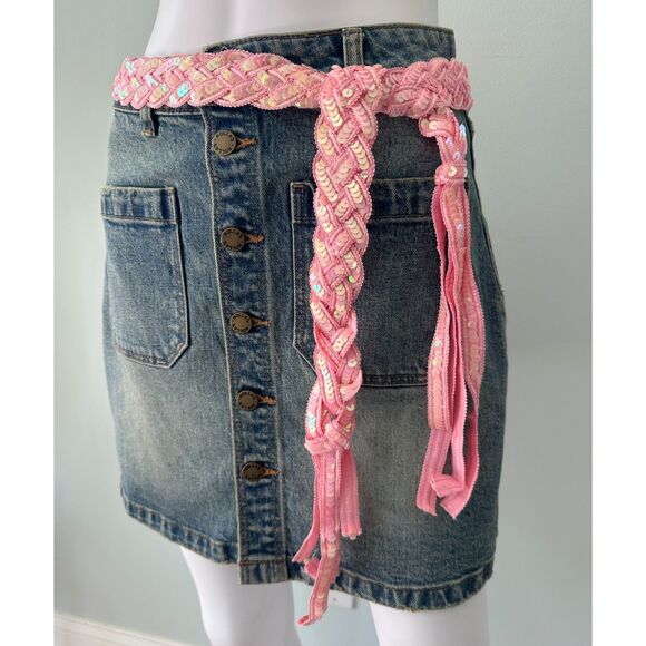 Vintage Y2k Braided Pink Sequins Belt Mcbling Accessory - Picture 1 of 4